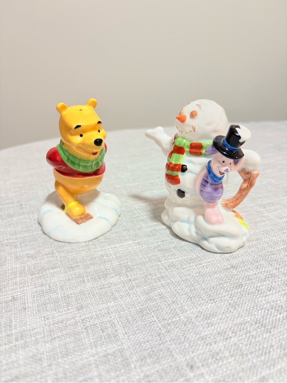 Winnie the Pooh and Piglet Salt and Pepper Shaker Set Winter Scene